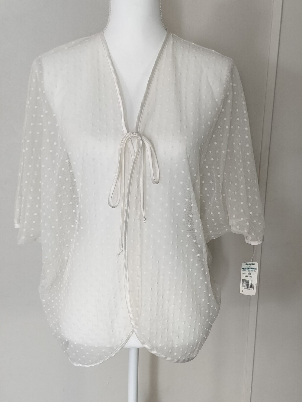 Sheer Swiss Dot Tie-Front Top in Cream